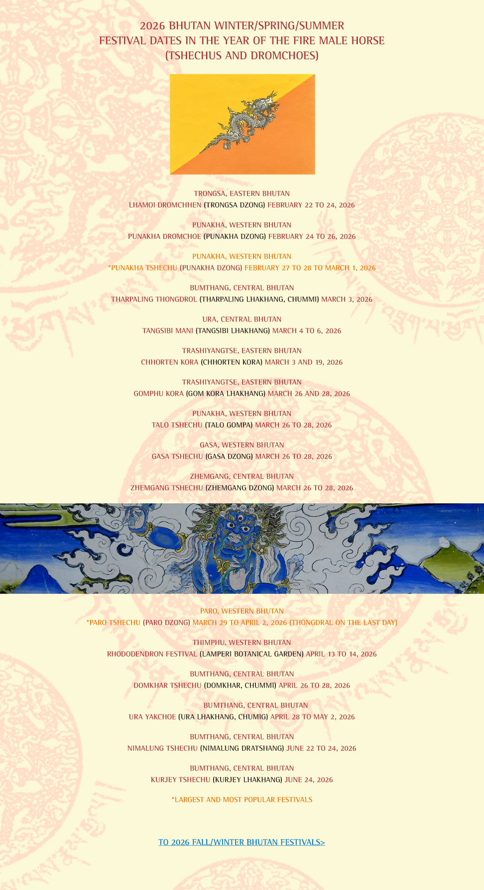 Bhutan Festival Winter, Spring, Summer 2026